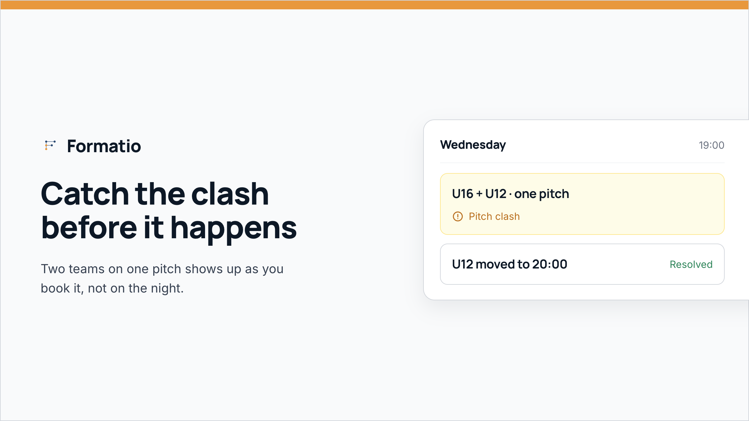 Two teams booked on the same pitch flagged as a clash